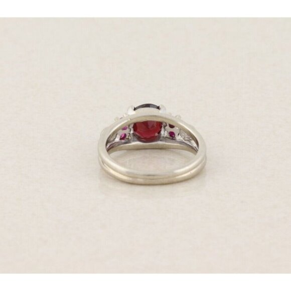 14k White Gold Natural Garnet And Lab Created Ruby Ring Size 6 1/4 - Picture 7 of 7